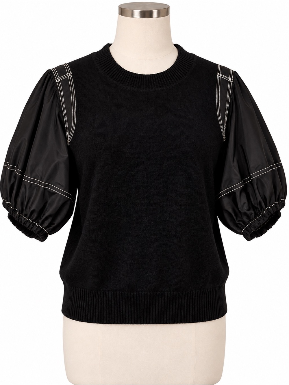 THML Black Puff-Sleeve Crewneck Sweater